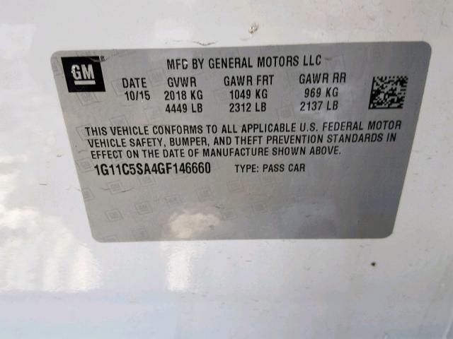 1G11C5SA4GF146660 - 2016 CHEVROLET MALIBU LIM 白色 照片 10
