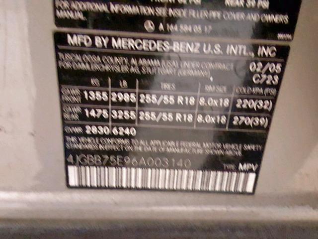 4JGBB75E96A003140 - 2006 MERCEDES-BENZ ML 500 SILVER photo 10