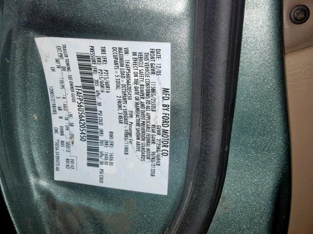 1FAFP56U56A205450 - 2006 FORD TAURUS SEL GRAY photo 10