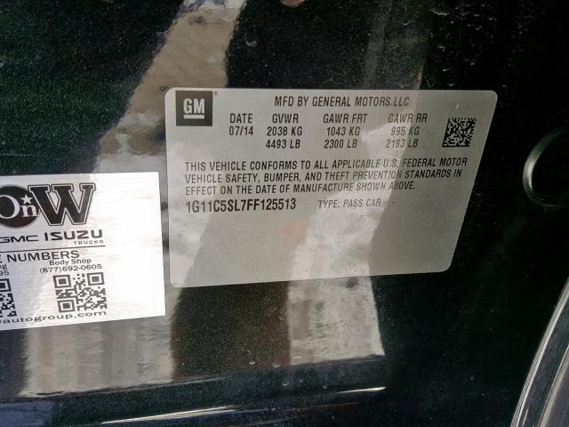 1G11C5SL7FF125513 - 2015 CHEVROLET MALIBU 1LT BLACK photo 10