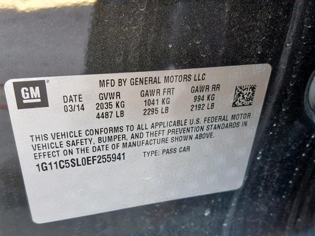 1G11C5SL0EF255941 - 2014 CHEVROLET MALIBU 1LT Сұр фото 10