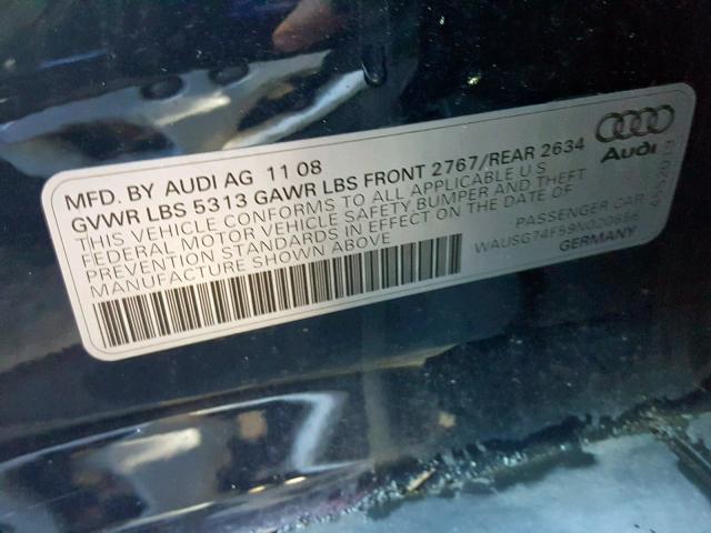 WAUSG74F59N020656 - 2009 AUDI A6 BLUE photo 10