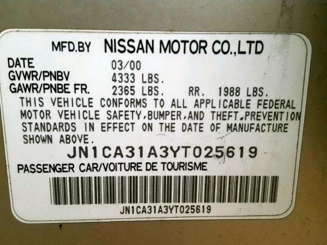 JN1CA31A3YT025619 - 2000 NISSAN MAXIMA GLE TAN photo 10