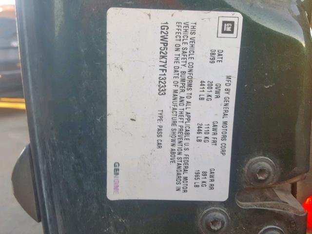 1G2WP52K7YF132333 - 2000 PONTIAC GRAND PRIX GREEN photo 10
