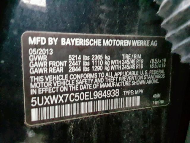 5UXWX7C50EL984938 - 2014 BMW X3 XDRIVE3 BLACK photo 10