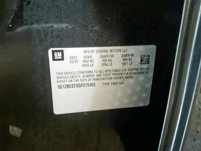 1G1ZB5STXGF215469 - 2016 CHEVROLET MALIBU LS შავი ფოტო 10