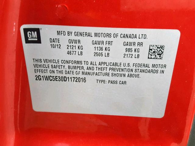 2G1WC5E30D1172016 - 2013 CHEVROLET IMPALA LTZ RED photo 10