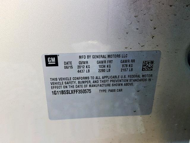 1G11B5SLXFF350575 - 2015 CHEVROLET MALIBU LS Алтын фото 10