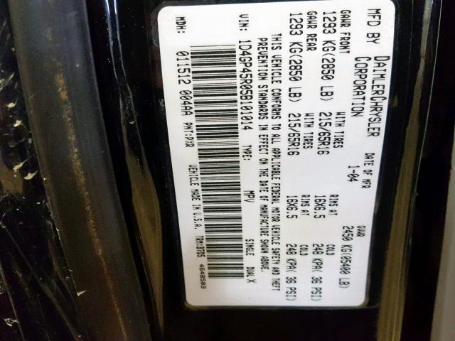 1D4GP45R05B101014 - 2005 DODGE CARAVAN SX BLACK photo 10