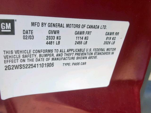 2G2WS522541101906 - 2004 PONTIAC GRAND PRIX RED photo 10