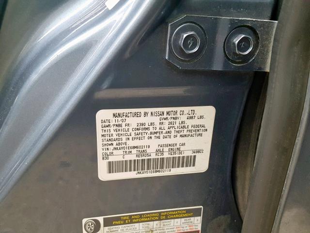 JNKAY01E68M602119 - 2008 INFINITI M35 BASE BLUE photo 10