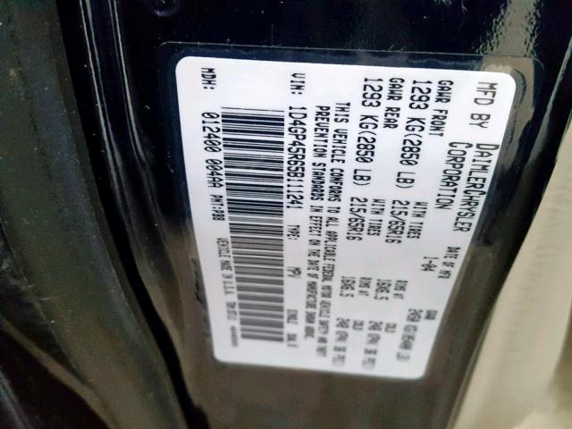 1D4GP45R65B111241 - 2005 DODGE CARAVAN SX BLUE photo 10