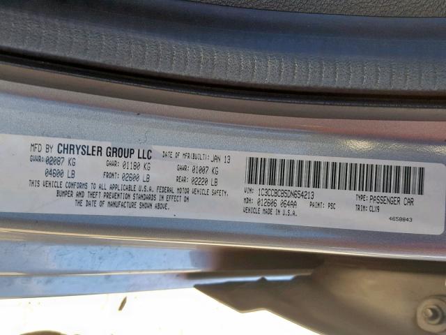 1C3CCBCB5DN654213 - 2013 CHRYSLER 200 LIMITE GRAY photo 10