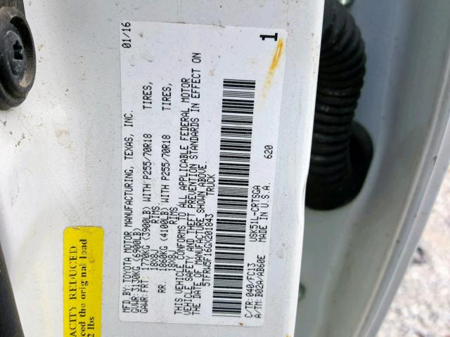 5TFRW5F16GX201843 - 2016 TOYOTA TUNDRA DOU WHITE photo 10