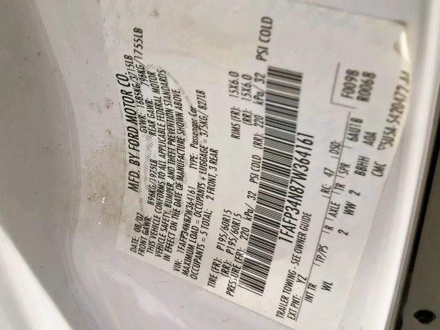 1FAFP34N87W364161 - 2007 FORD FOCUS ZX4 WHITE photo 10