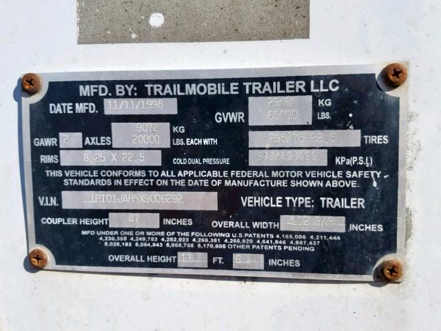 1PT01JAH5X9006292 - 1999 TRAIL KING TRAILMOBIL WHITE photo 10