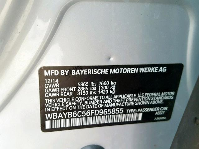 WBAYB6C56FD965855 - 2015 BMW 750 XI SILVER photo 10