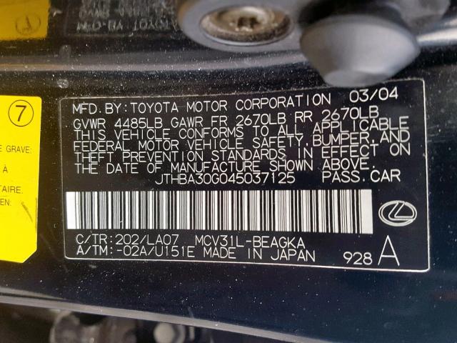 JTHBA30G045037125 - 2004 LEXUS ES 330 BLACK photo 10