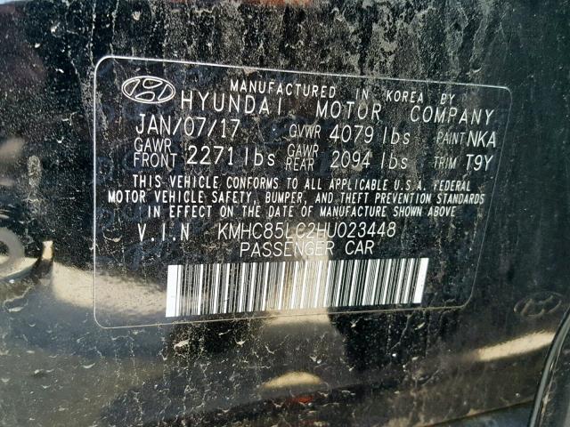 KMHC85LC2HU023448 - 2017 HYUNDAI IONIQ LIMI BLACK photo 10