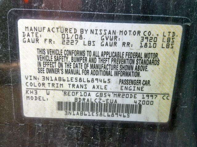 3N1AB61E58L689465 - 2008 NISSAN SENTRA 2.0 BLACK photo 10