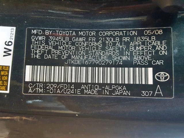 JTKDE167790279174 - 2009 TOYOTA SCION TC 黑色 照片 10