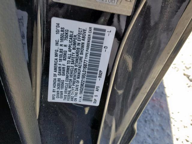 1HGEM22195L016877 - 2005 HONDA CIVIC DX V BLACK photo 10