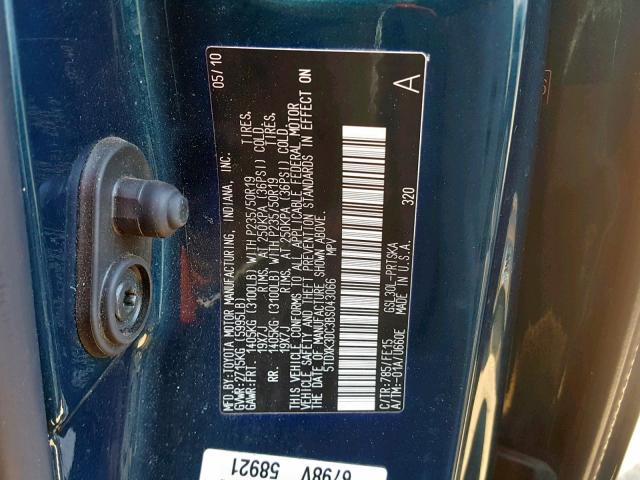 5TDXK3DC3BS043066 - 2011 TOYOTA SIENNA SPO TEAL photo 10