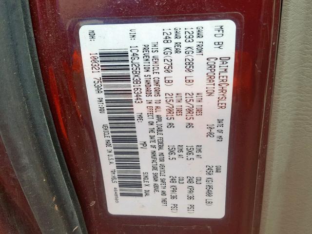 1C4GJ25BX3B163443 - 2003 CHRYSLER VOYAGER BURGUNDY photo 10