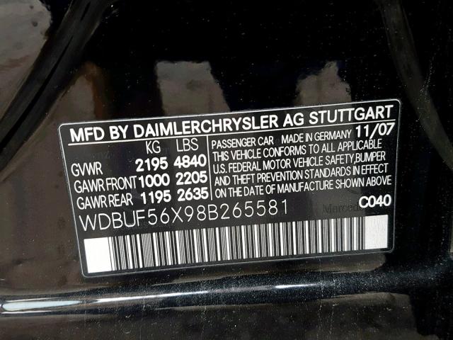 WDBUF56X98B265581 - 2008 MERCEDES-BENZ E 350 BLACK photo 10