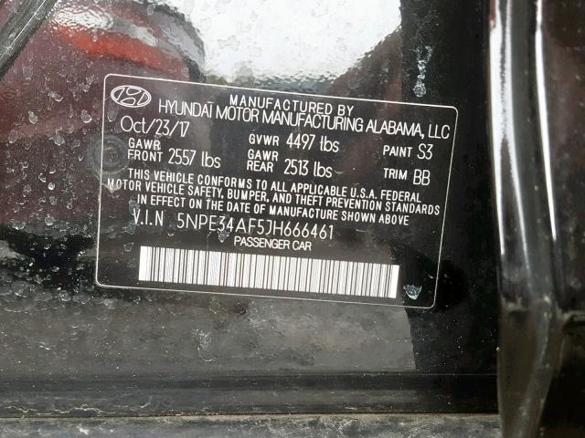 5NPE34AF5JH666461 - 2018 HYUNDAI SONATA SPO BLACK photo 10