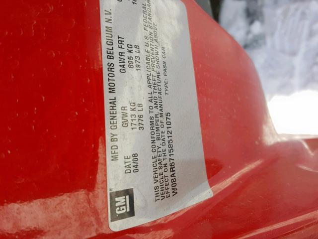 W08AR671585121075 - 2008 SATURN ASTRA XE RED photo 10