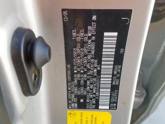 JTJGW31U560003112 - 2006 LEXUS RX 400 SILVER photo 10