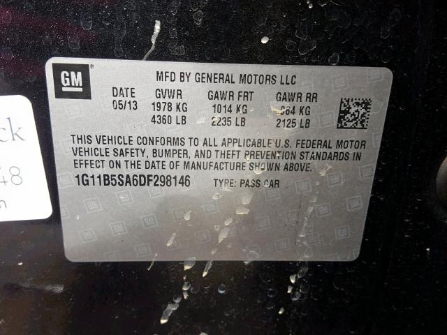 1G11B5SA6DF298146 - 2013 CHEVROLET MALIBU LS BLACK photo 10