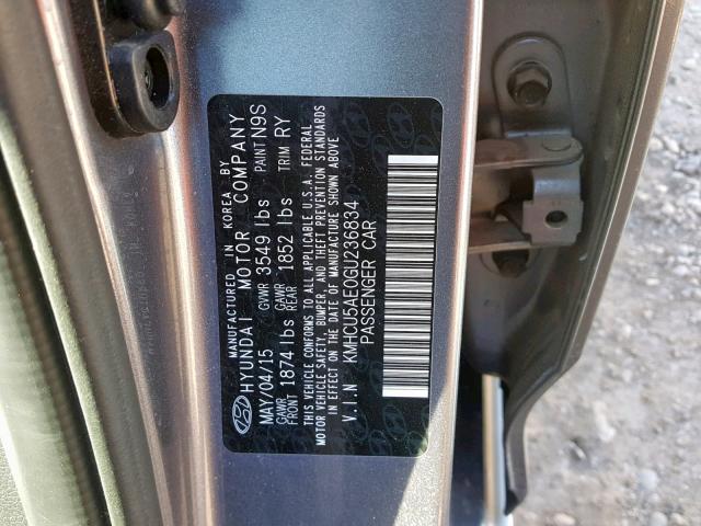 KMHCU5AE0GU236834 - 2016 HYUNDAI ACCENT SPO GRAY photo 10