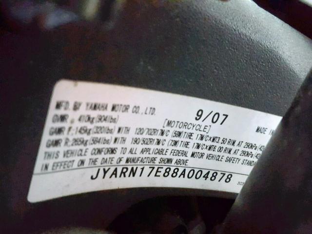 JYARN17E88A004878 - 2008 YAMAHA FZ1 S WHITE photo 10