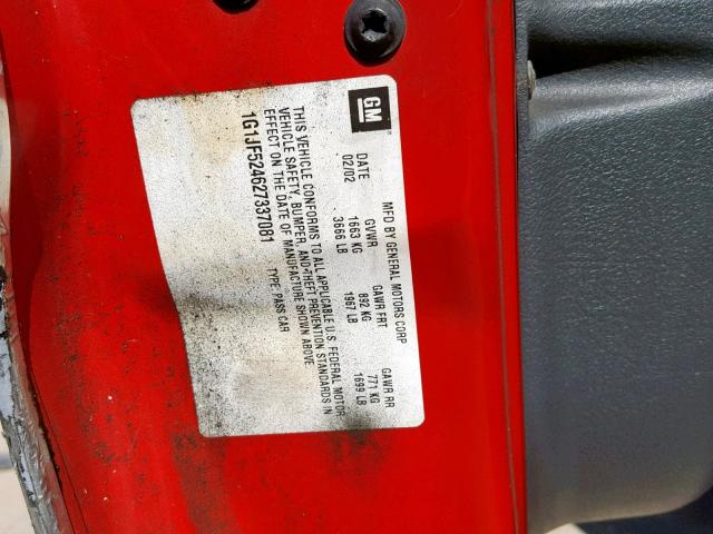 1G1JF524627337081 - 2002 CHEVROLET CAVALIER L RED photo 10