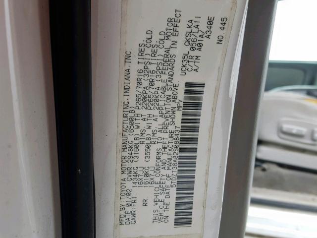 5TDZT38A82S088437 - 2002 TOYOTA SEQUOIA LI WHITE photo 10