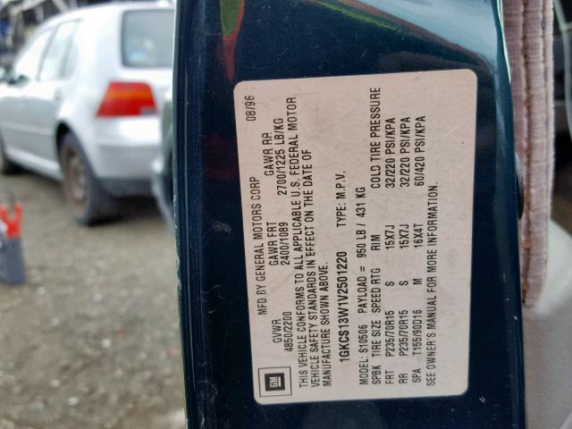 1GKCS13W1V2501220 - 1997 GMC JIMMY GREEN photo 10