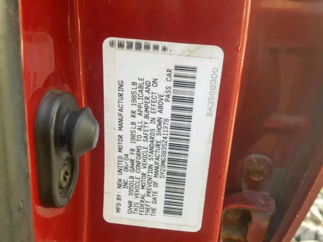 5Y2SM63835Z411378 - 2005 PONTIAC VIBE RED photo 10