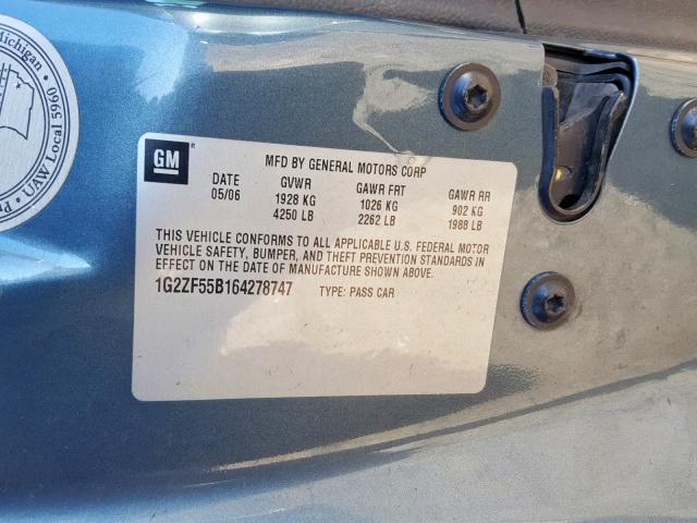 1G2ZF55B164278747 - 2006 PONTIAC G6 SE GRAY photo 10