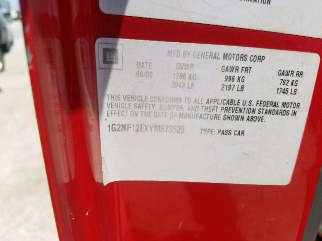 1G2NF12EXYM873525 - 2000 PONTIAC GRAND AM S RED photo 10