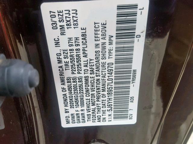 5J6YH18957L014970 - 2007 HONDA ELEMENT SC MAROON photo 10