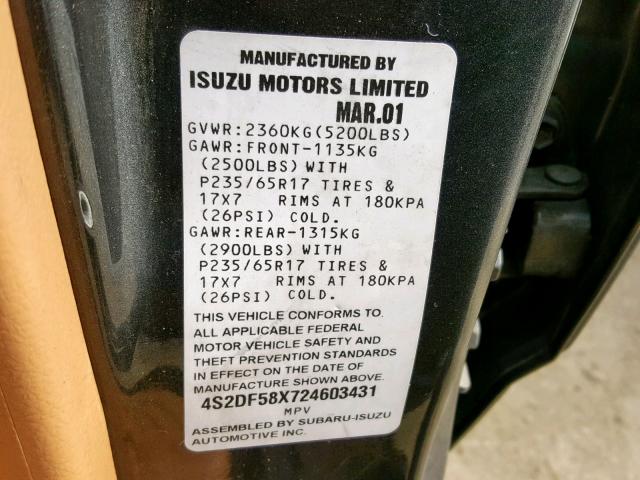 4S2DF58X724603431 - 2002 ISUZU AXIOM XS Grafit foto 10