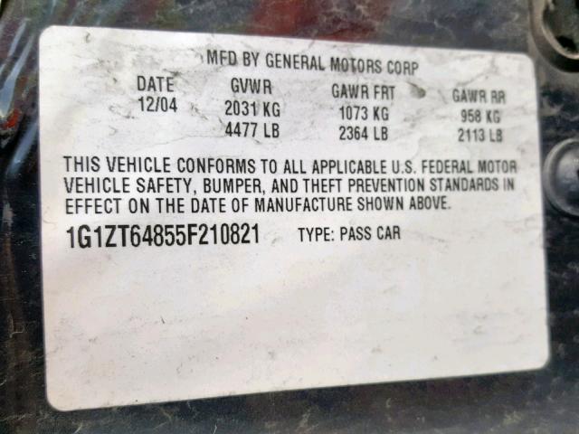 1G1ZT64855F210821 - 2005 CHEVROLET MALIBU MAX 蓝色 照片 10