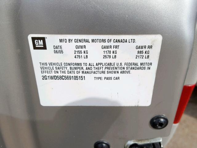 2G1WD58C569105151 - 2006 CHEVROLET IMPALA SUP ვერცხლისფერი ფოტო 10