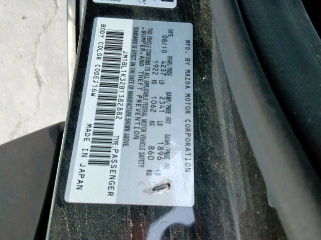 JM1BL1K32B1382882 - 2011 MAZDA SPEED 3 BLACK photo 10