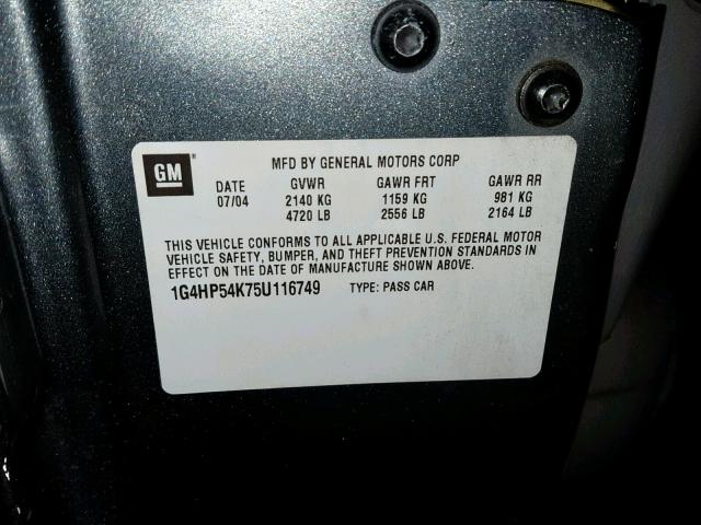 1G4HP54K75U116749 - 2005 BUICK LESABRE CU GRAY photo 10