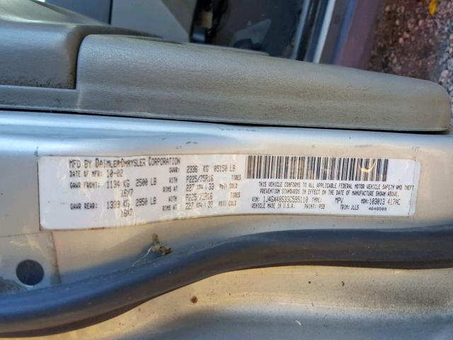 1J4GX48S33C595110 - 2003 JEEP GRAND CHER SILVER photo 10