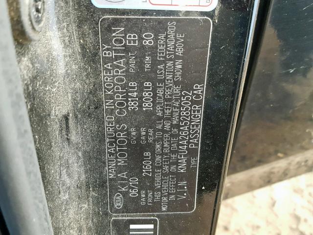 KNAFU4A26A5285052 - 2010 KIA FORTE EX BLACK photo 10