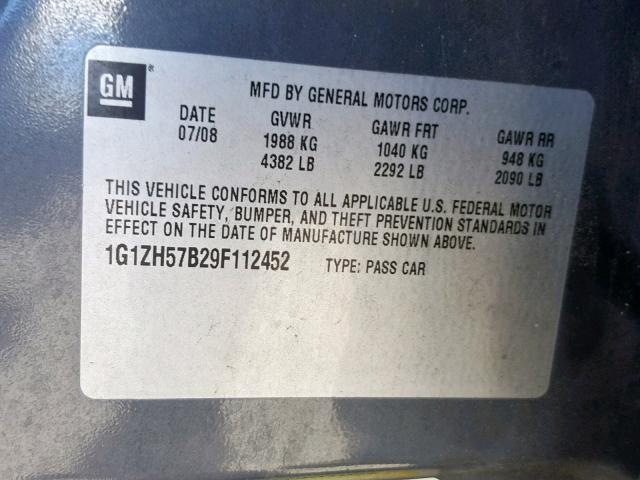 1G1ZH57B29F112452 - 2009 CHEVROLET MALIBU 1LT 灰色 照片 10